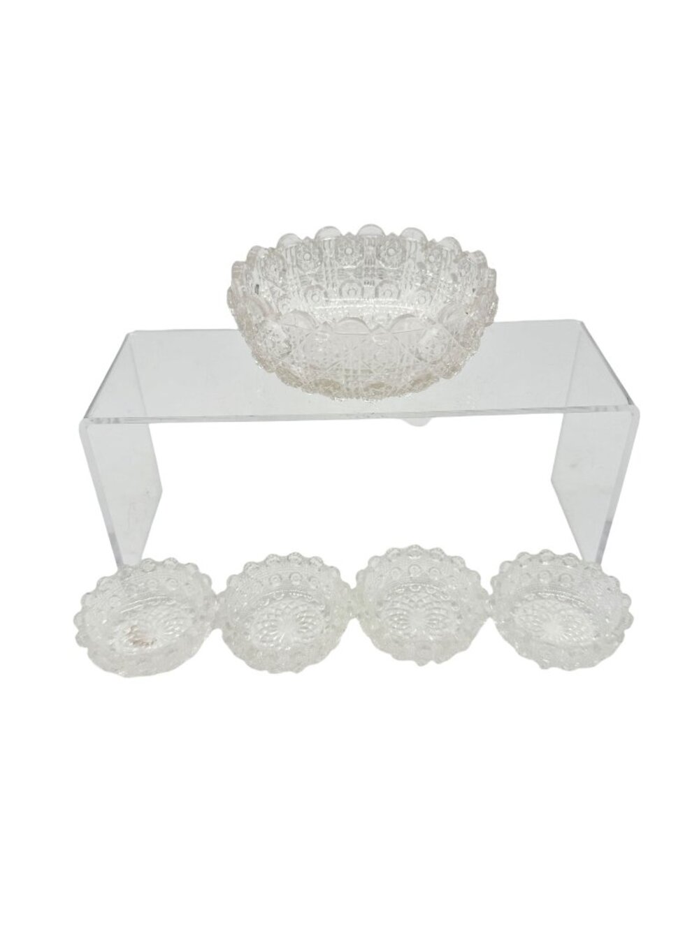 Crystal Jewel B-8 CnCL Childrens Lacy Daisy Table Bowl Set Of 5 Clear Glass